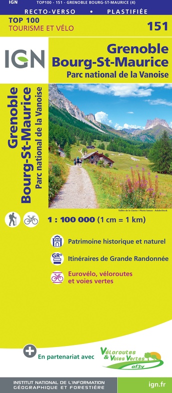 SV-151  Grenoble, Chambéry | omgevingskaart / fietskaart 1:100.000 9782758547655  IGN Série Verte 1:100.000  Fietskaarten, Landkaarten en wegenkaarten Franse Alpen: noord