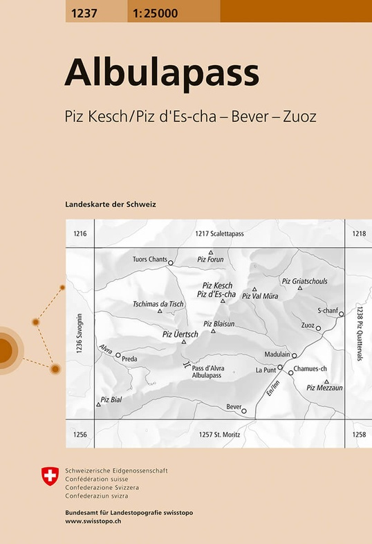 topografische wandelkaart CH-1237  Albulapass [2017] 9783302012377  Bundesamt / Swisstopo LKS 1:25.000 Graubünden  Wandelkaarten Graubünden