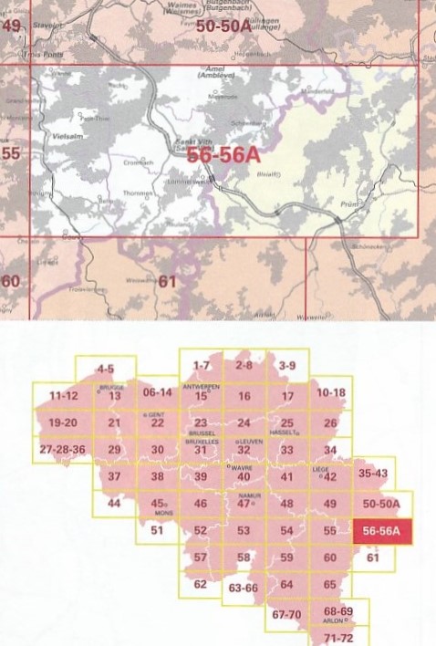 NGI-56-56A  St.Vith (topografische kaart 1:50.000) 9789462352513  NGI Belgie 1:50.000  Wandelkaarten Wallonië (Ardennen)
