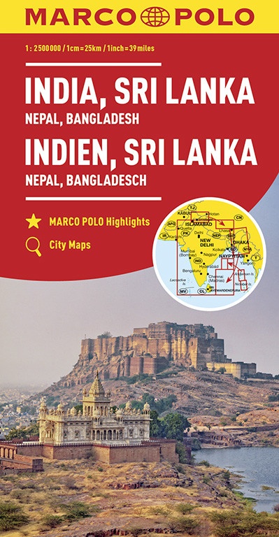 India, Sri Lanka, Nepal, Bangladesh landkaart / overzichtskaart 1:2.500.000 9783829739443  Marco Polo (D)   Landkaarten en wegenkaarten Zuid-Azië
