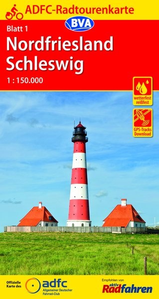 ADFC-01 Nordfriesland/Schleswig | fietskaart 1:150.000 9783870739072  ADFC / BVA Radtourenkarten 1:150.000  Fietskaarten Sleeswijk-Holstein