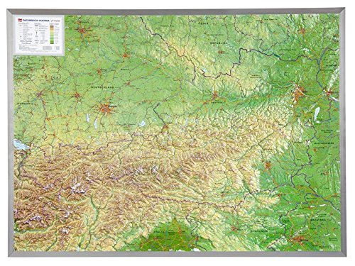 Oostenrijk 3-dimensionale reliefkaart 1:800.000, aluminium lijst 4280000002501  Georelief   Restaurantgidsen Oostenrijk