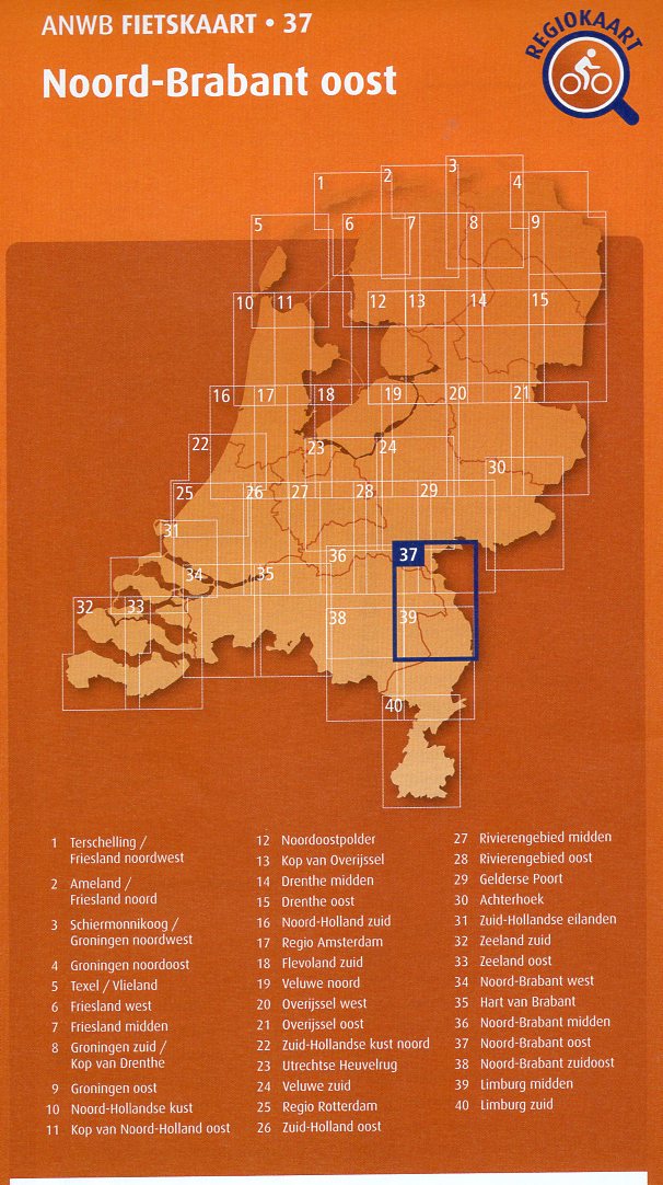 AF-37 Noord-Brabant Oost | ANWB fietskaart 1:66.666 9789018047382  ANWB ANWB fietskaarten 1:66.666  Fietskaarten Noord- en Midden-Limburg, Noord-Brabant