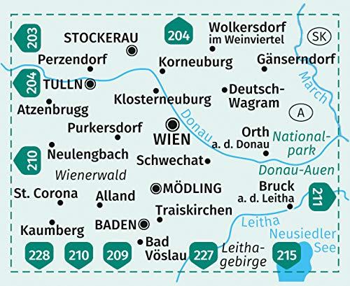 wandelkaart KP-205  Wenen en omgeving | Kompass 9783991212454  Kompass Wandelkaarten Kompass Oostenrijk  Wandelkaarten Wenen