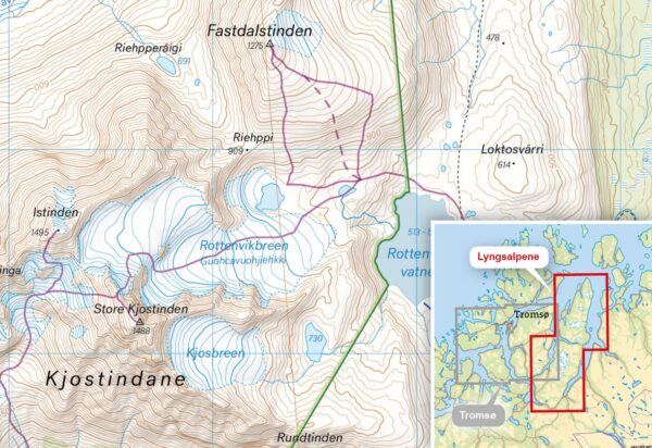wandelkaart Lyngsalpene, Tur- og toppturkart  1:50.000 9789188779212  Calazo   Wandelkaarten Noors Lapland