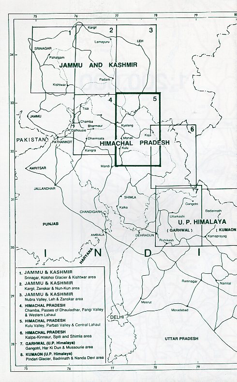 LMI 5  Himachal Pradesh (Kulu) MW155  Leomann Maps 1:200.000 Indian Himalaya Maps  Landkaarten en wegenkaarten Indiase Himalaya