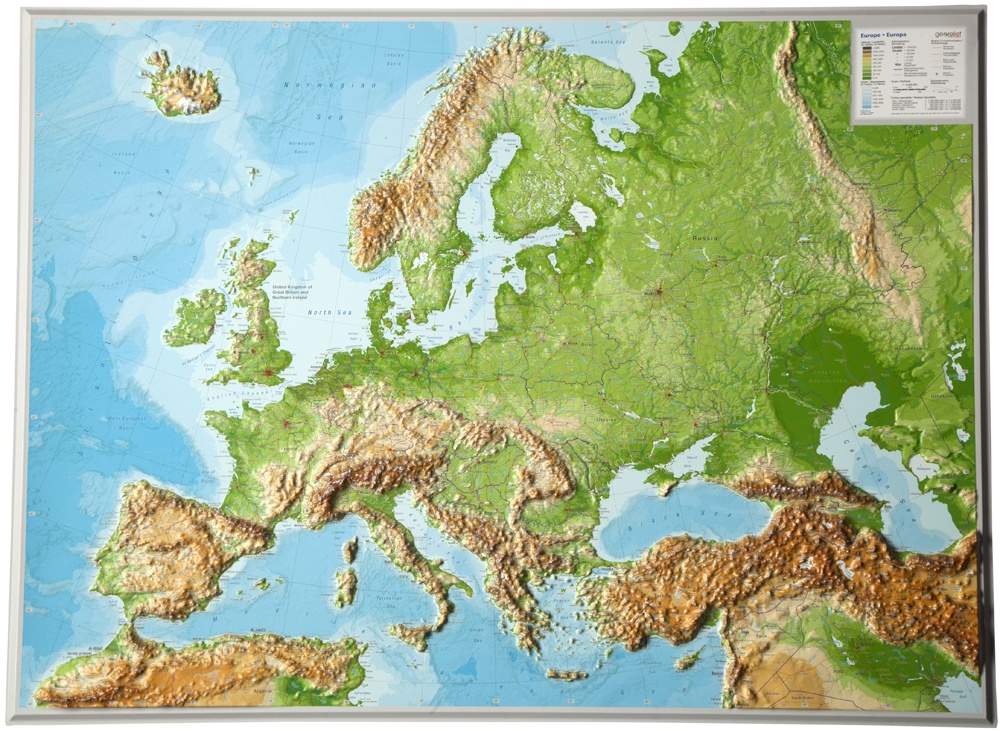 Reliëfkaart Europa 1:8.000.000 (77x55cm, €125,-) 4280000664396  Georelief   Wandkaarten Europa