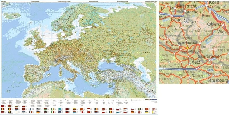 Europa Natuurkundig PLANO 1:4.500.000 geplastificeerd 5425013063364  Kümmerly & Frey   Wandkaarten Europa