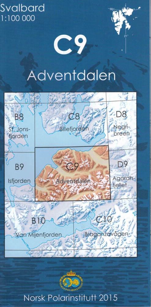 NP-C9  Adventdalen 711320  Norsk Polarinstitut Svalbard 1:100.000  Landkaarten en wegenkaarten Spitsbergen (Svalbard)