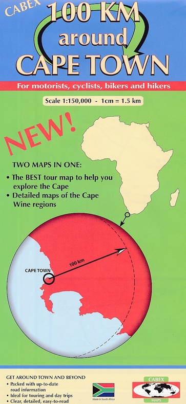 100 km around Cape Town 1:150.000 9780620472104  Cabex   Fietskaarten, Landkaarten en wegenkaarten Zuid-Afrika