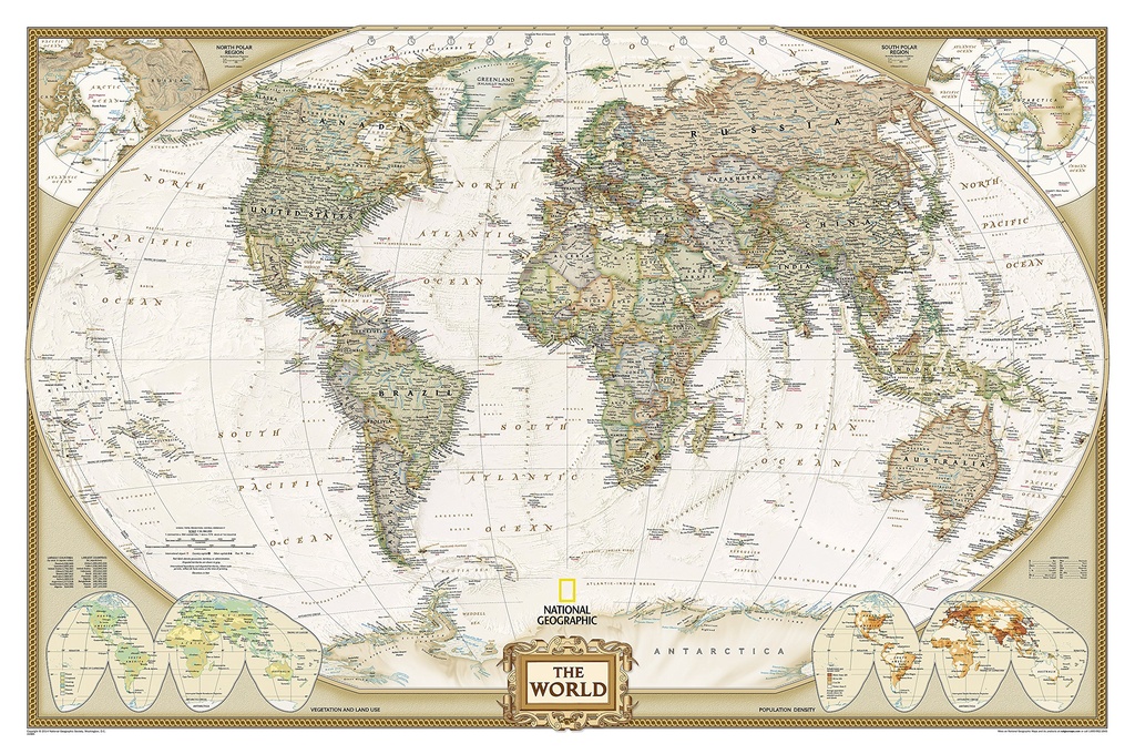 [19] World Political Antique 36mln GEPLASTIFICEERD 9780792283256  National Geographic Soc. NG planokaarten  Wandkaarten Wereld als geheel