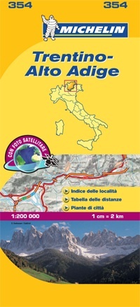 354 Trentino, Alto Adige | Michelin  wegenkaart, autokaart 1:200.000 9782067127166  Michelin Michelin Italië 1:200.000  Landkaarten en wegenkaarten Zuid-Tirol, Dolomieten