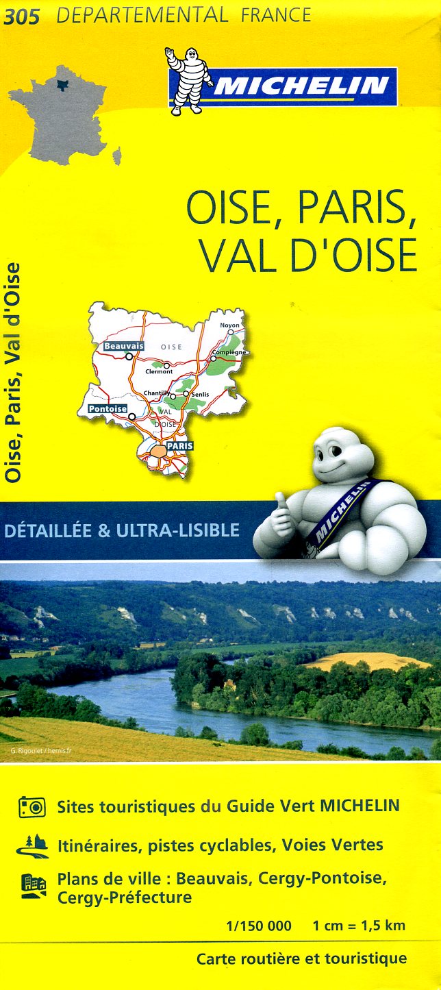 305  Oise, Paris, Val d Oise | wegenkaart, fietskaart 1:150.000 9782067202061  Michelin Local / Departementskaarten  Landkaarten en wegenkaarten Parijs, Île-de-France