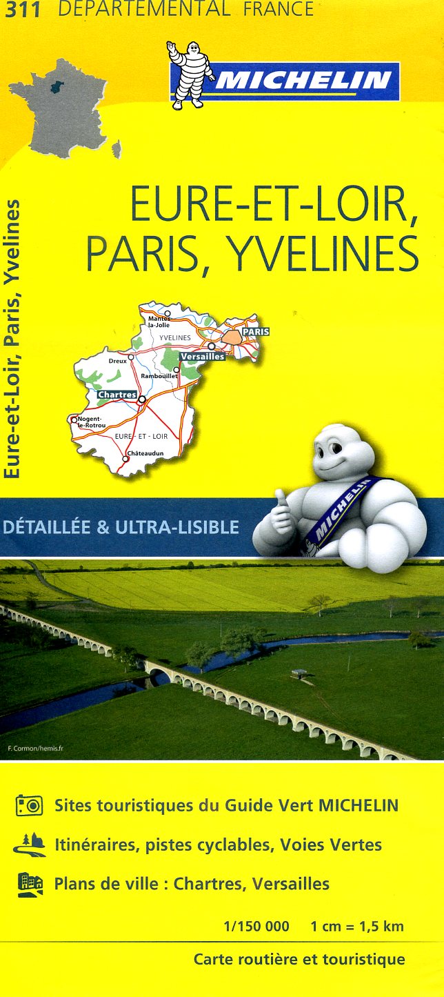 311  Eure-et-Loir, Paris, Yvelines | wegenkaart, fietskaart 1:150.000 9782067202139  Michelin Local / Departementskaarten  Landkaarten en wegenkaarten Parijs, Île-de-France