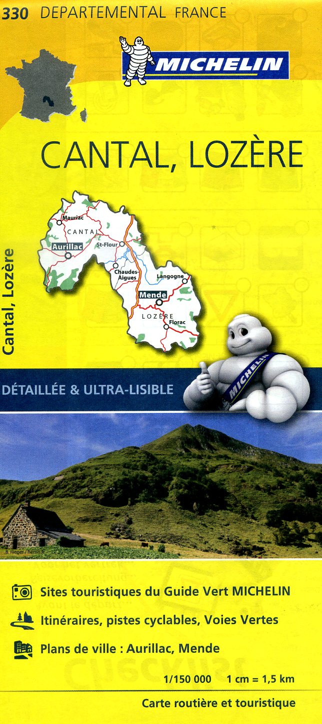 330  Cantal, Lozère | wegenkaart, fietskaart 1:150.000 9782067202320  Michelin Local / Departementskaarten  Landkaarten en wegenkaarten Auvergne