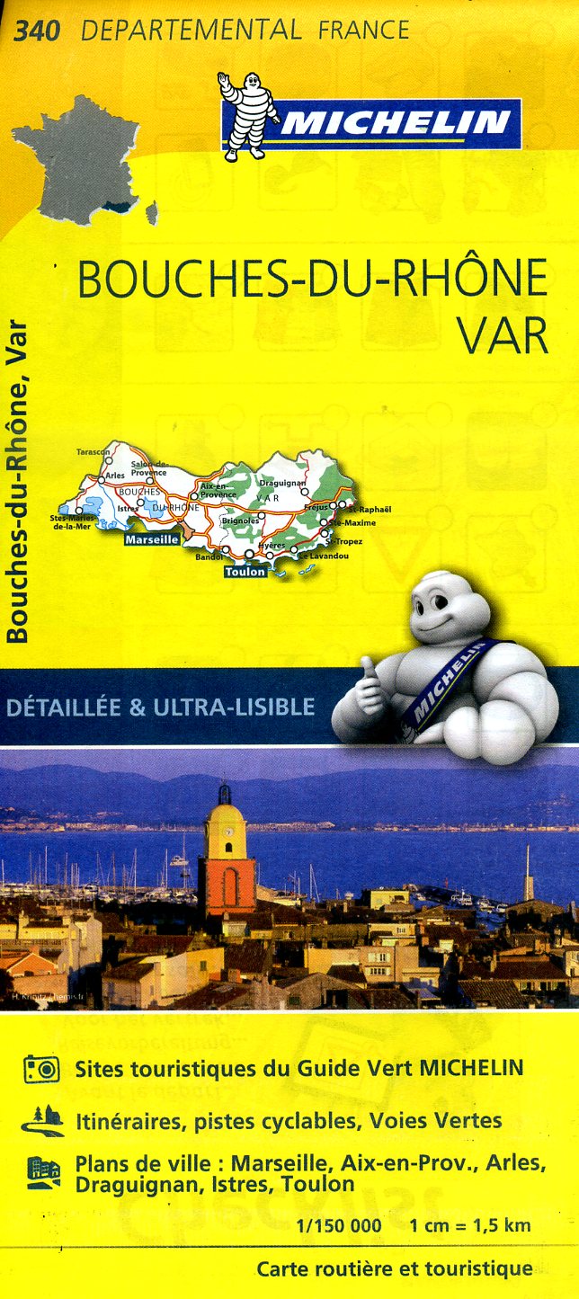 340  Bouches-du-Rhône, Var | wegenkaart, fietskaart 1:150.000 9782067202429  Michelin Local / Departementskaarten  Landkaarten en wegenkaarten Provence, Marseille, Camargue