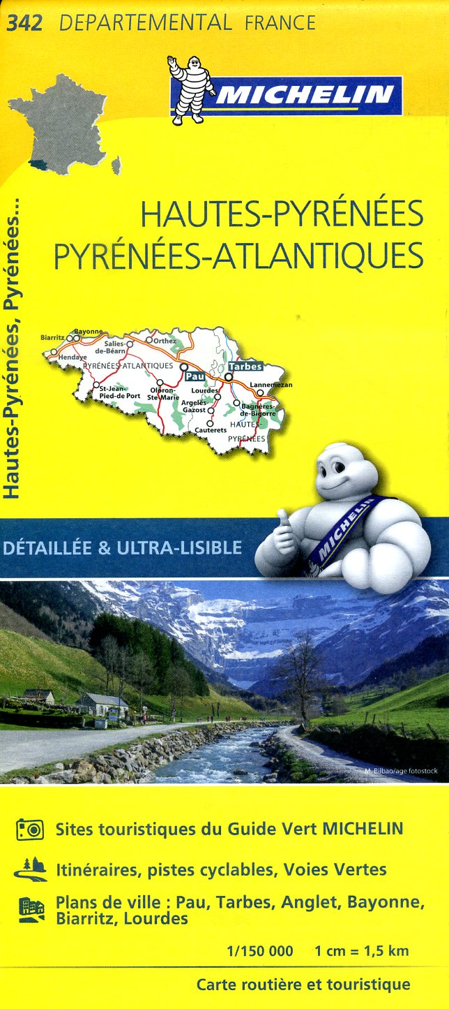 342  Hautes-Pyrénées, Pyrénées Atlantiques | wegenkaart, fietskaart 1:150.000 9782067202443  Michelin Local / Departementskaarten  Landkaarten en wegenkaarten Franse Pyreneeën