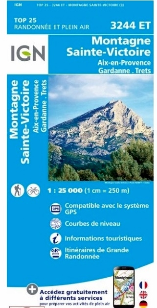 wandelkaart 3244ET Montagne Sainte-Victoire 1:25.000 9782758539834  IGN IGN 25 Provence  Wandelkaarten Provence, Marseille, Camargue