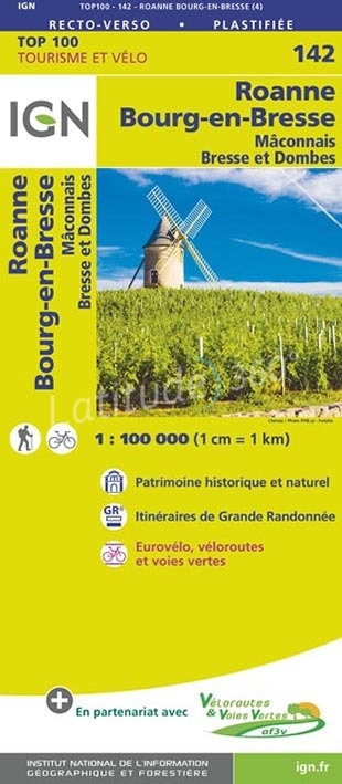 SV-142  Mâcon, Roanne | omgevingskaart / fietskaart 1:100.000 9782758543763  IGN Série Verte 1:100.000  Fietskaarten, Landkaarten en wegenkaarten, Wijnreisgidsen Bourgogne