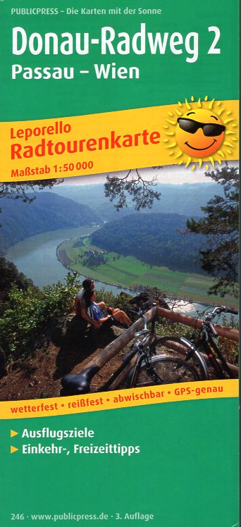 Donauradweg Passau - Wien 1:50.000 9783899202465  Publicpress Fietskaarten - mit der Sonne  Fietskaarten Oberösterreich, Niederösterreich, Burgenland