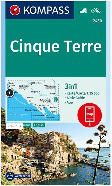 wandelkaart KP-2450 Cinque Terre 1:35.000 | Kompass 9783990445440  Kompass Wandelkaarten Kompass Italië  Wandelkaarten Genua, Cinque Terre (Ligurië)