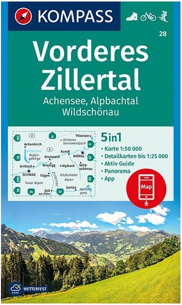 wandelkaart KP-28 Vorderes Zillertal | Kompass 9783990445556  Kompass Wandelkaarten Kompass Oostenrijk  Wandelkaarten Tirol