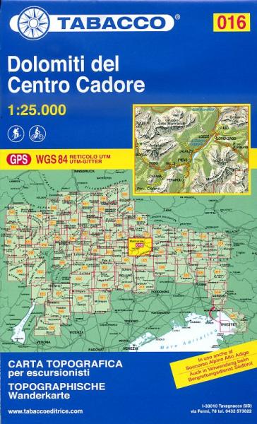TAB-016 Dolomiti del Centro Cadore | Tabacco wandelkaart 9788883150166  Tabacco Tabacco 1:25.000  Wandelkaarten Zuid-Tirol, Dolomieten